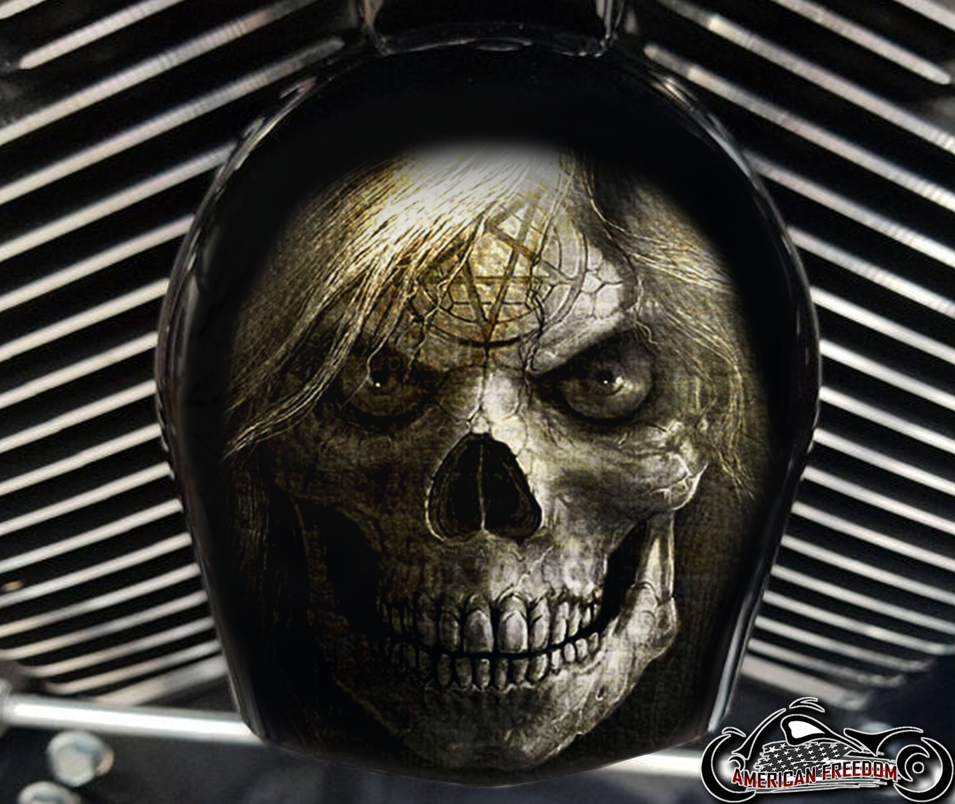 Custom Horn Cover - Skull With Hair